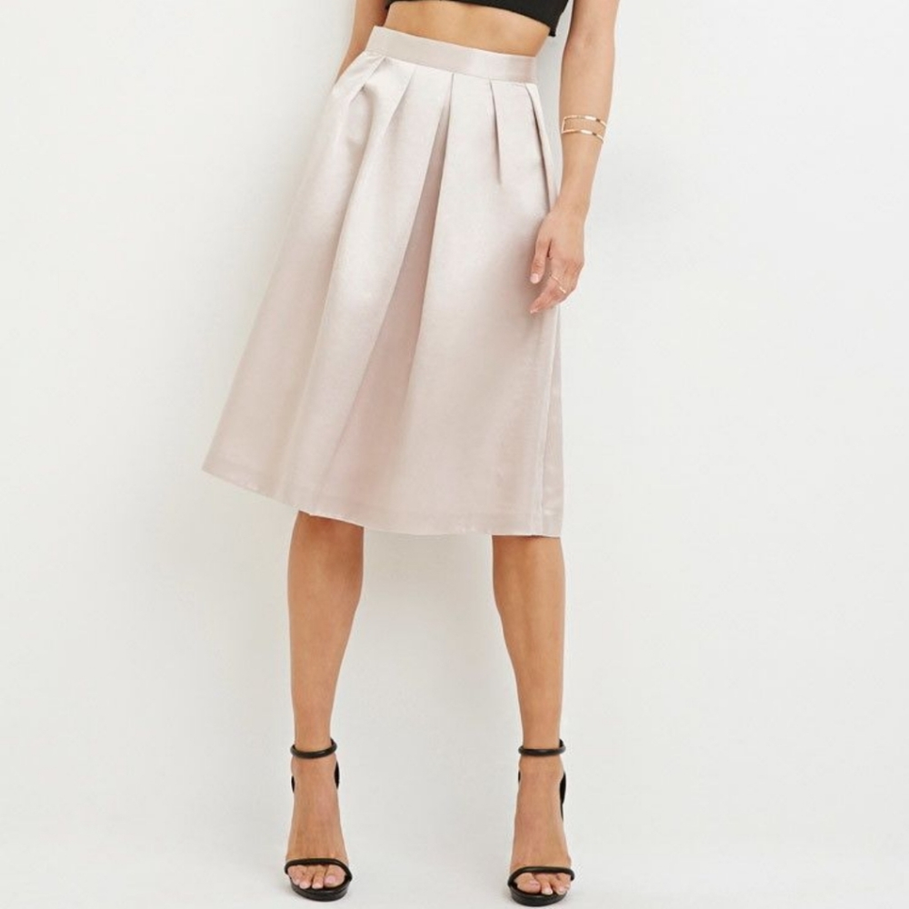 Contemporary Sateen Pleated Midi Skirt